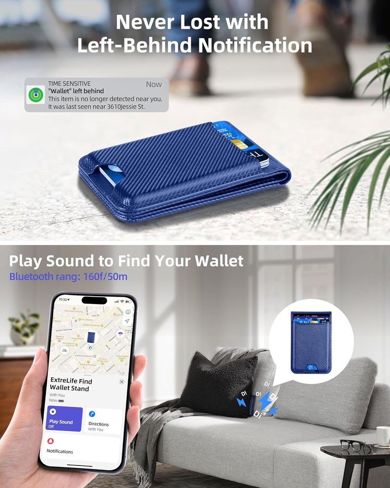 ExtreLife for Magsafe Wallet, Works with Apple Find My, Strongest Magnetic Wallet for iPhone 17/16/15/14/13/12 Series, WalletTracker with Adjustable Stand, 6 Card Holder, Bright Blue - Image 3